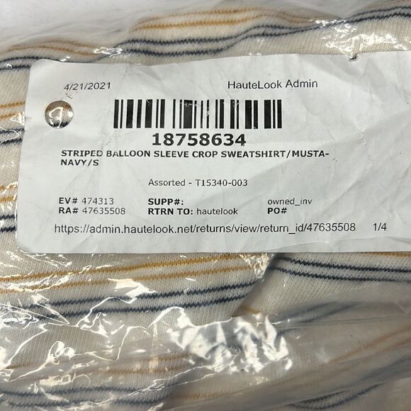 Lush Women’s Mustard Navy Striped Balloon Sleeve Sweatshirt Size Small - Picture 9 of 9